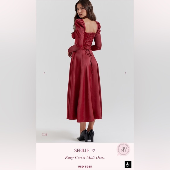 House of CB Sebille corset midi Red Long Sleeve Dress - Picture 2 of 2